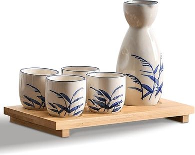 Elegant 5-Piece Japanese Sake Set: Carafe & 4 Cups (Inaho)
