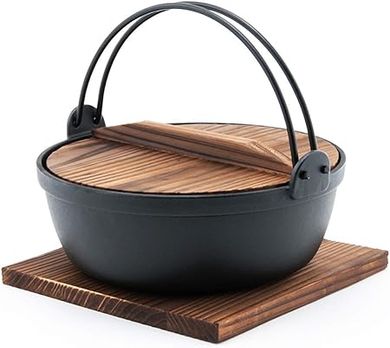 Japanese Cast Iron Sukiyaki Hot Pot with Wooden Lid (90 fl. oz)
