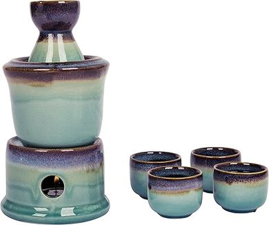 MyGift 7-Piece Japanese Sake Set: Ceramic Carafe, Cups, & Warmer
